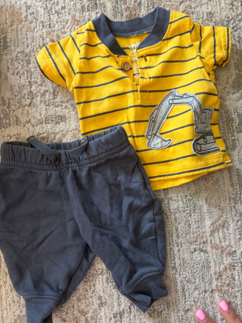Carter's Yellow Striped Tee with Navy Trim and Excavator Applique